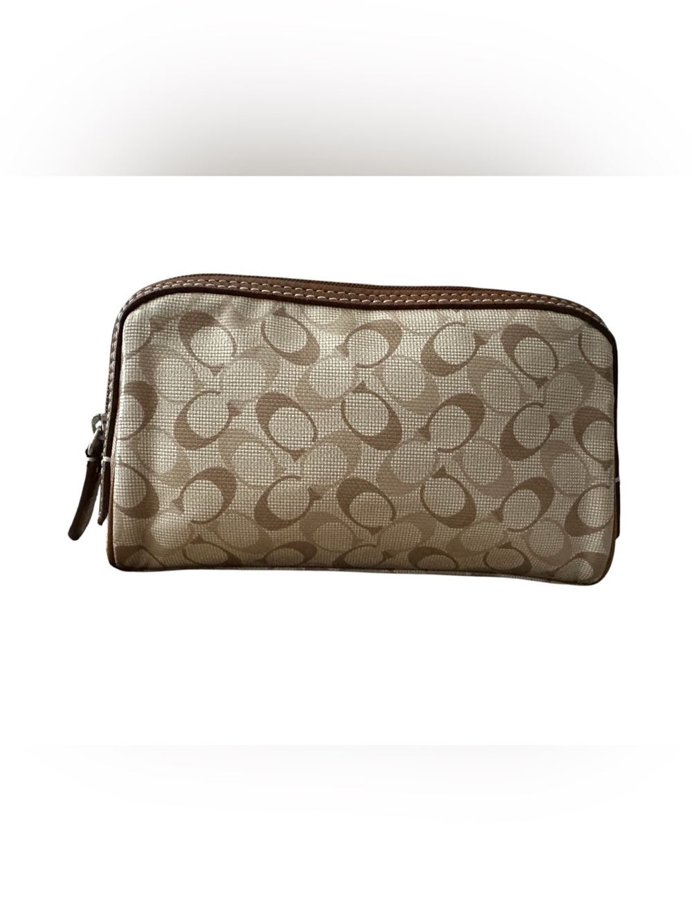 Coach Signature Monogram Beige Brown Cosmetic Case / Toiletries Bag NWOT
